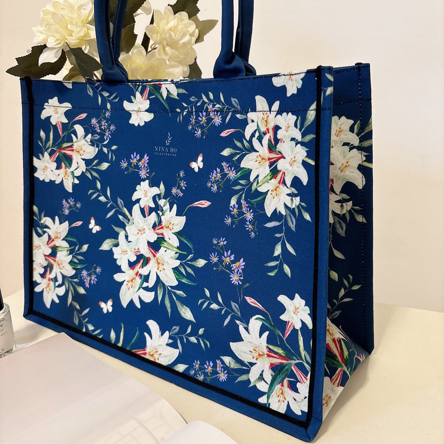 野百合花束 帆布手提大方包-夜空藍(新品)