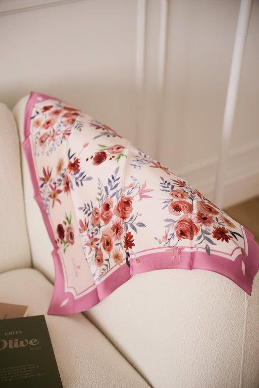 陸蓮派對雙面真絲絲巾-粉紫