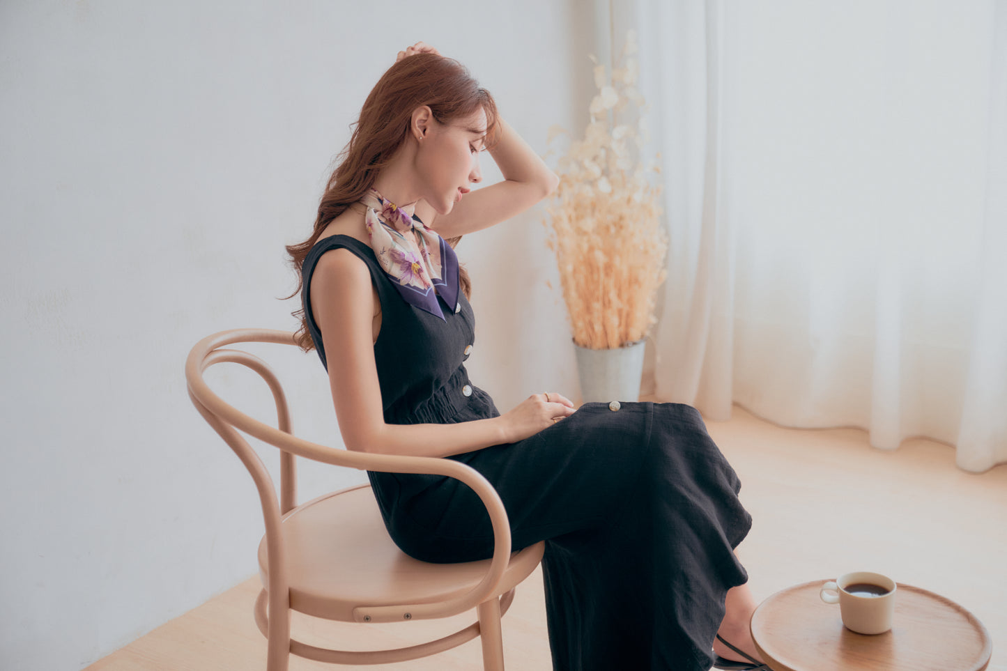 鬱金香與蝴蝶雙面真絲絲巾-紫