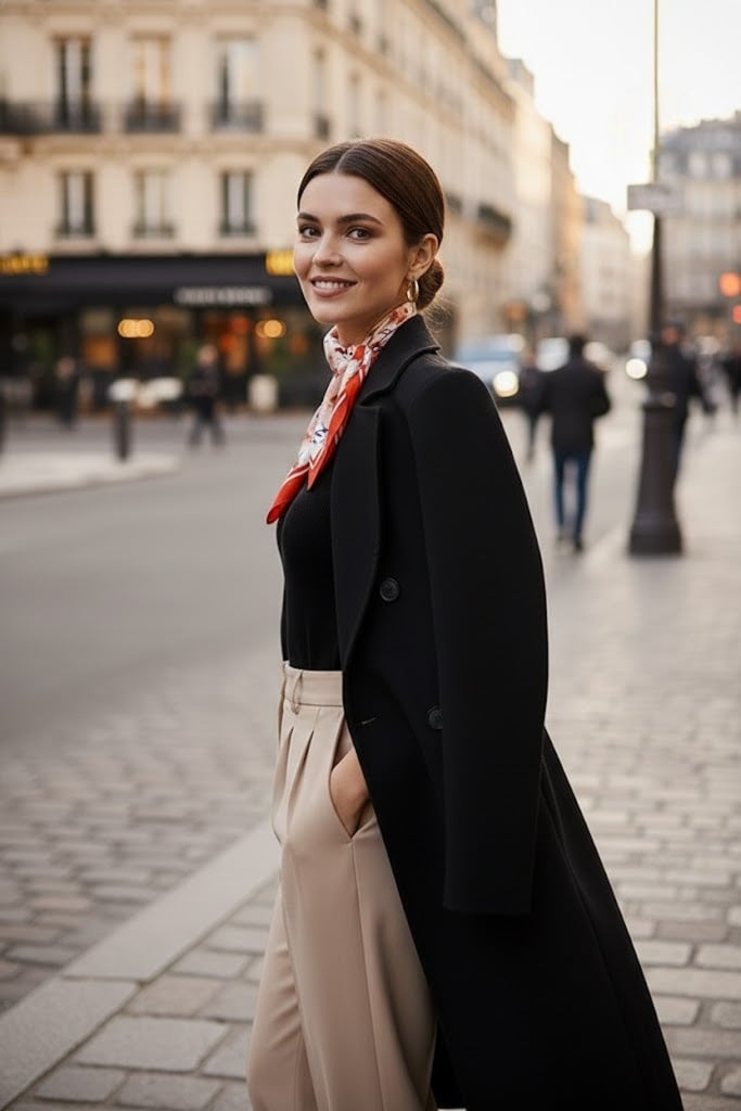 罌粟山谷雙面真絲絲巾-橘紅