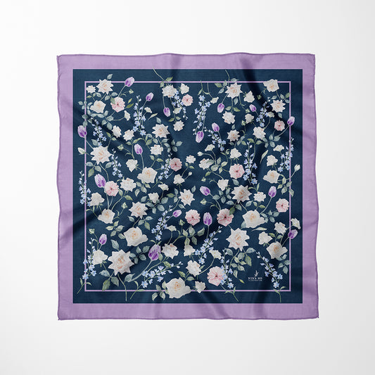 White Rose Garden silk scarf small size full flat view - Nina Ho Illustration