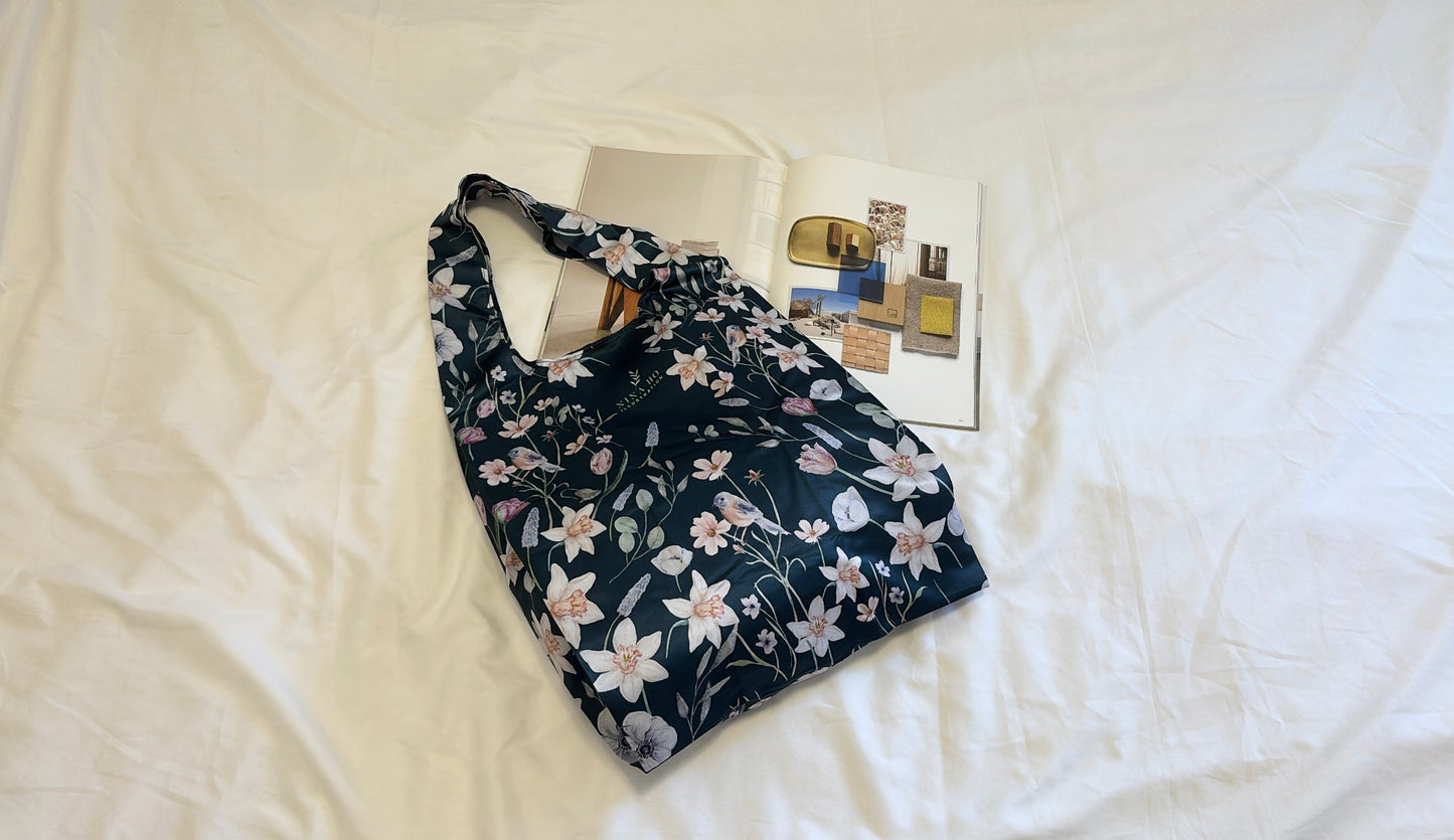 Flower Party Foldable Tote-L-Dark Blue