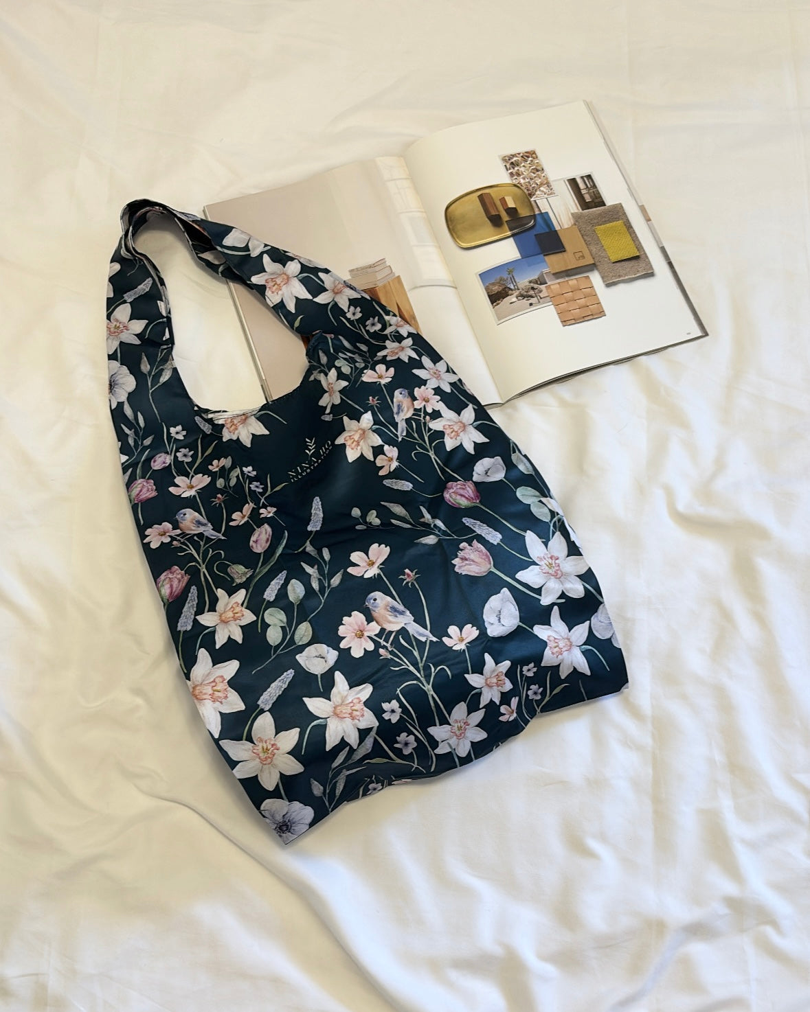 Flower Party Foldable Tote-L-Dark Blue