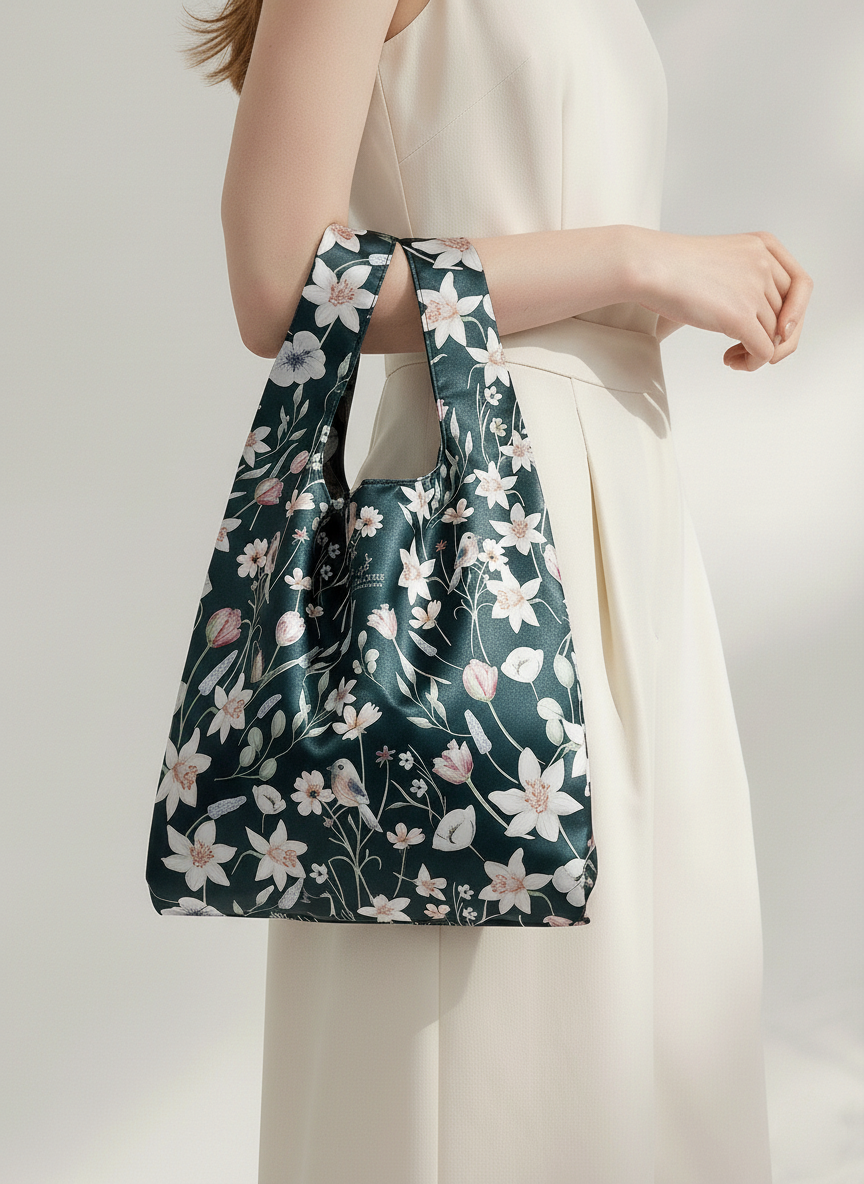 水仙與知更鳥購物袋-S-深藍綠