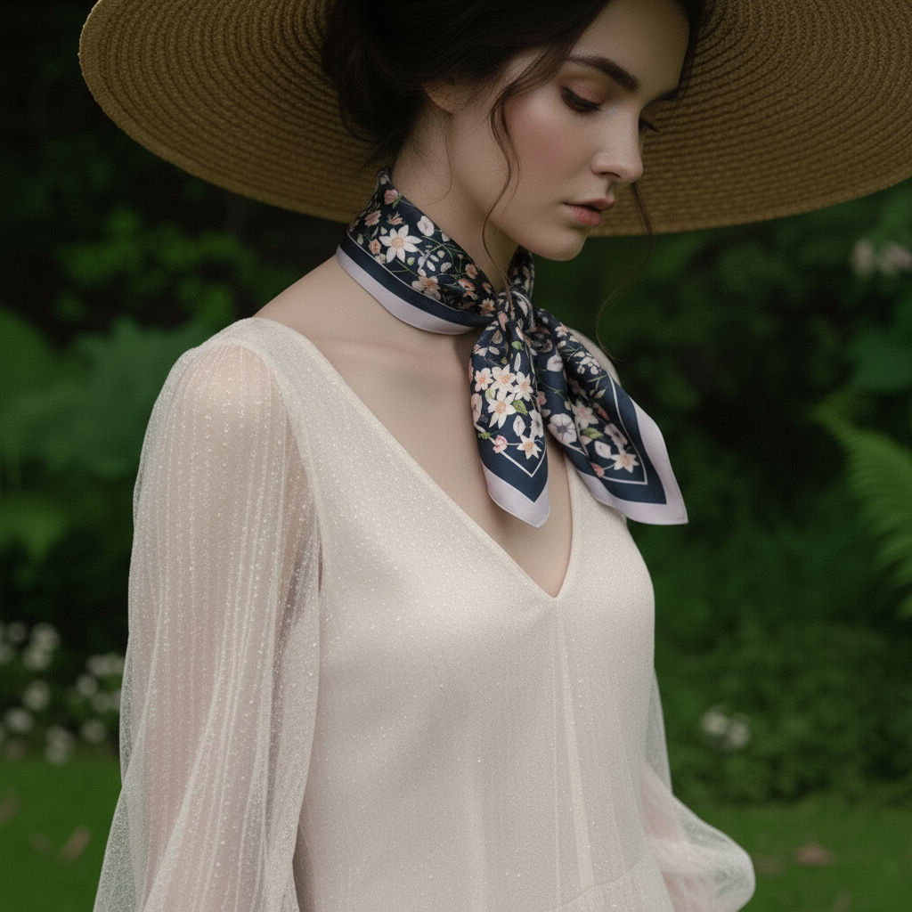 NINA HO Narcissus and Robin silk scarf inspired by a peaceful morning garden