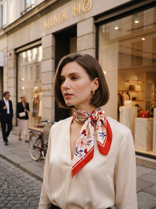 罌粟山谷雙面真絲絲巾-橘紅