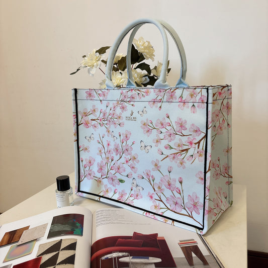 櫻之期盼 帆布手提大方包-淡藍色 (新品)