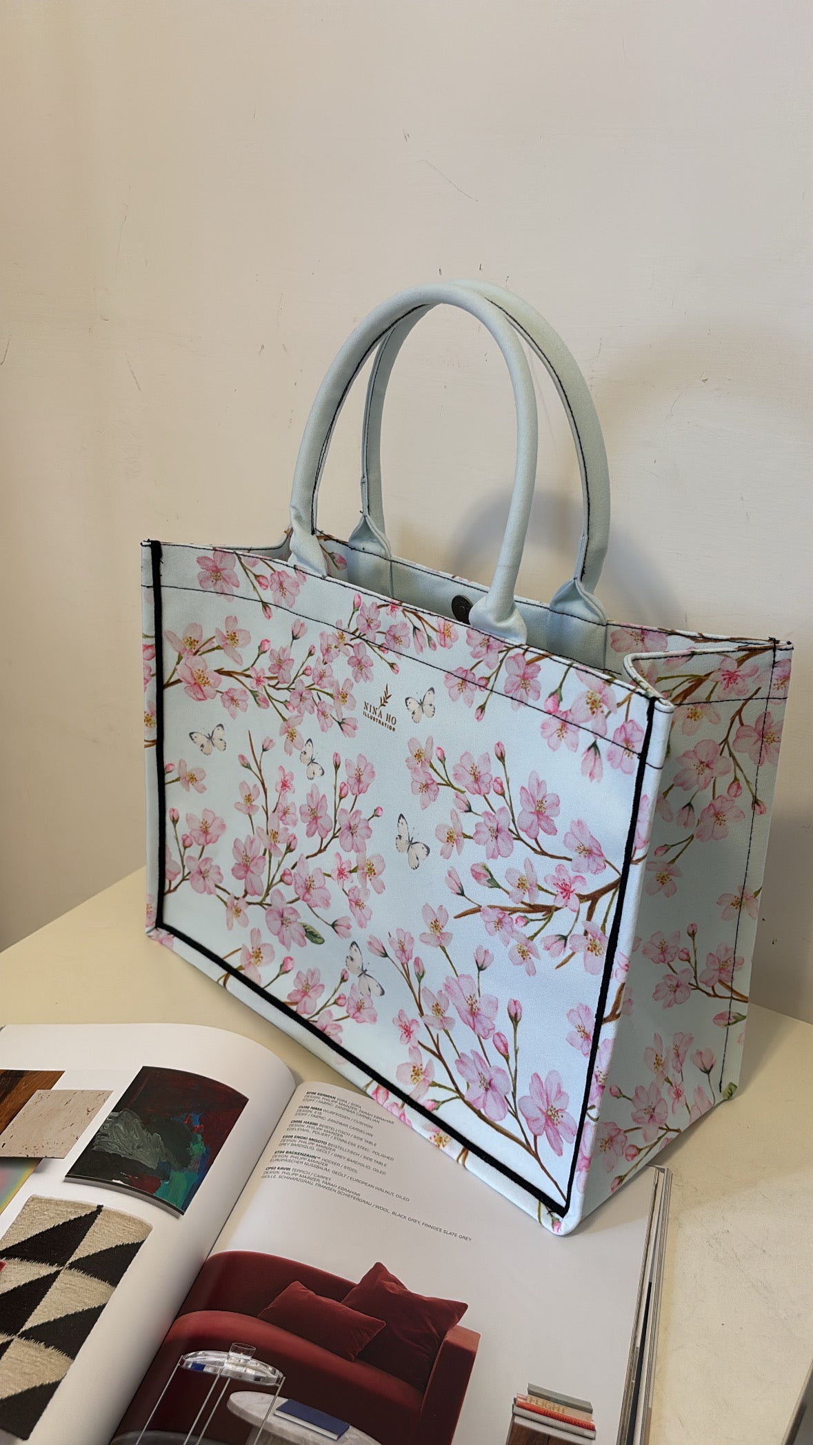 櫻之期盼 帆布手提大方包-淡藍色 (新品)