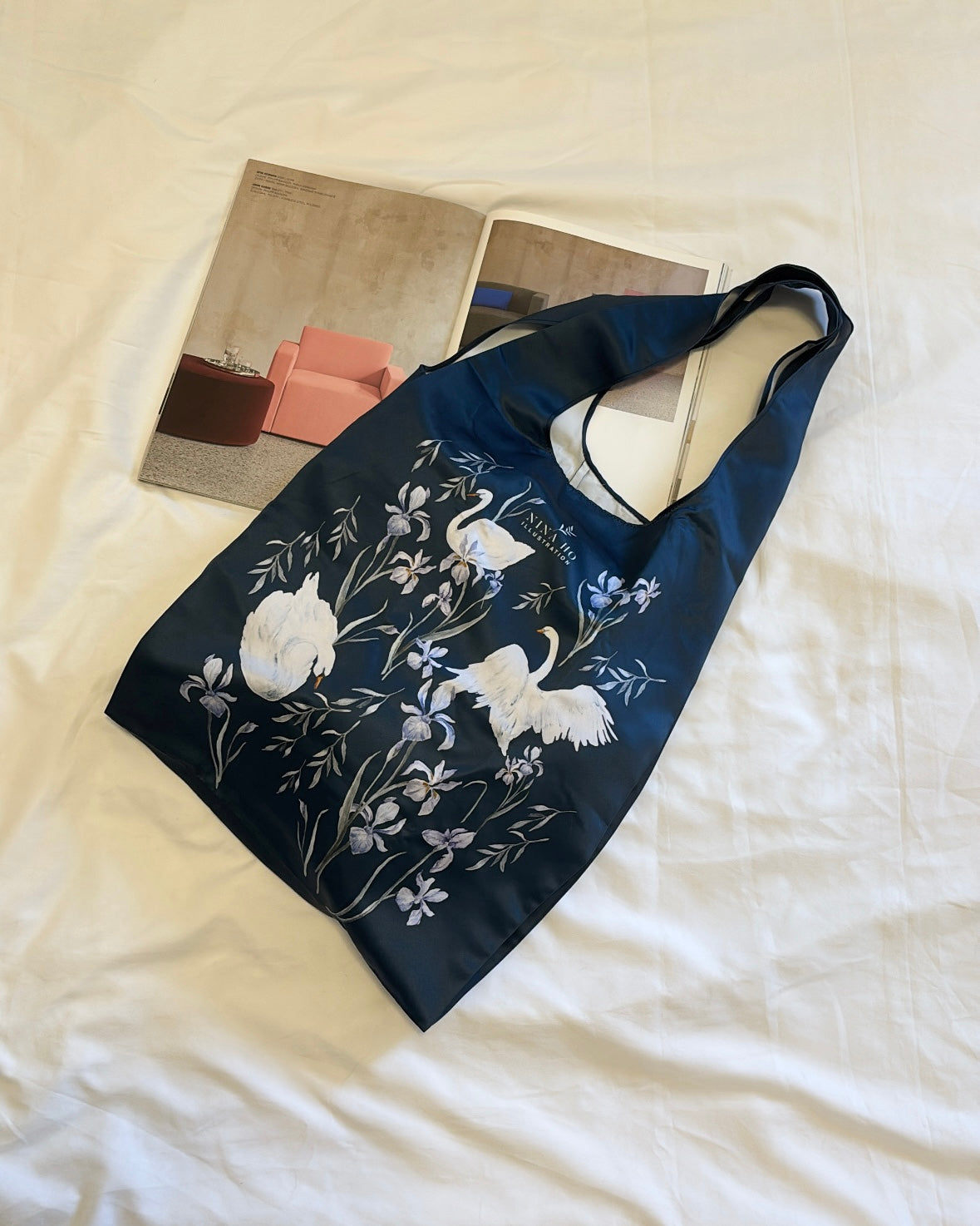 Flower Party Foldable Tote-L-Dark Blue