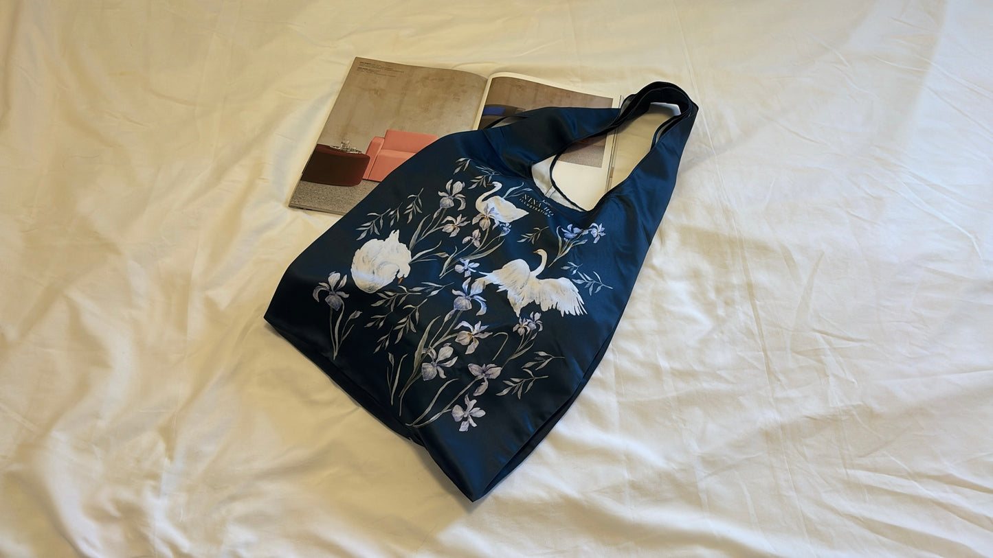 Flower Party Foldable Tote-L-Dark Blue