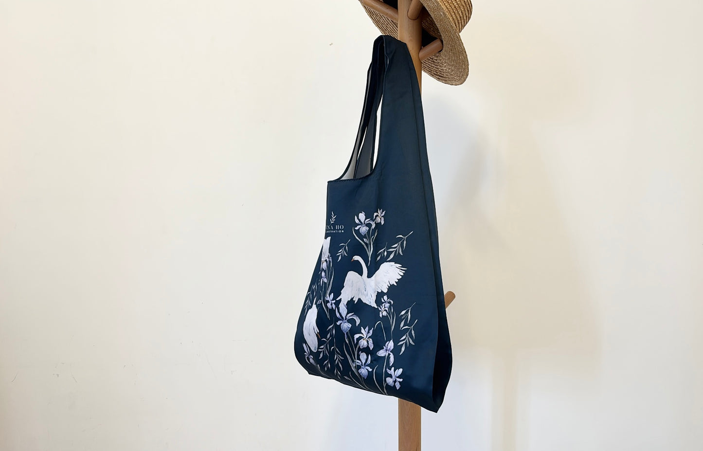 Flower Party Foldable Tote-L-Dark Blue