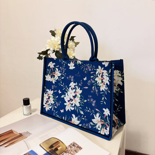 野百合花束 帆布手提大方包-夜空藍(新品）