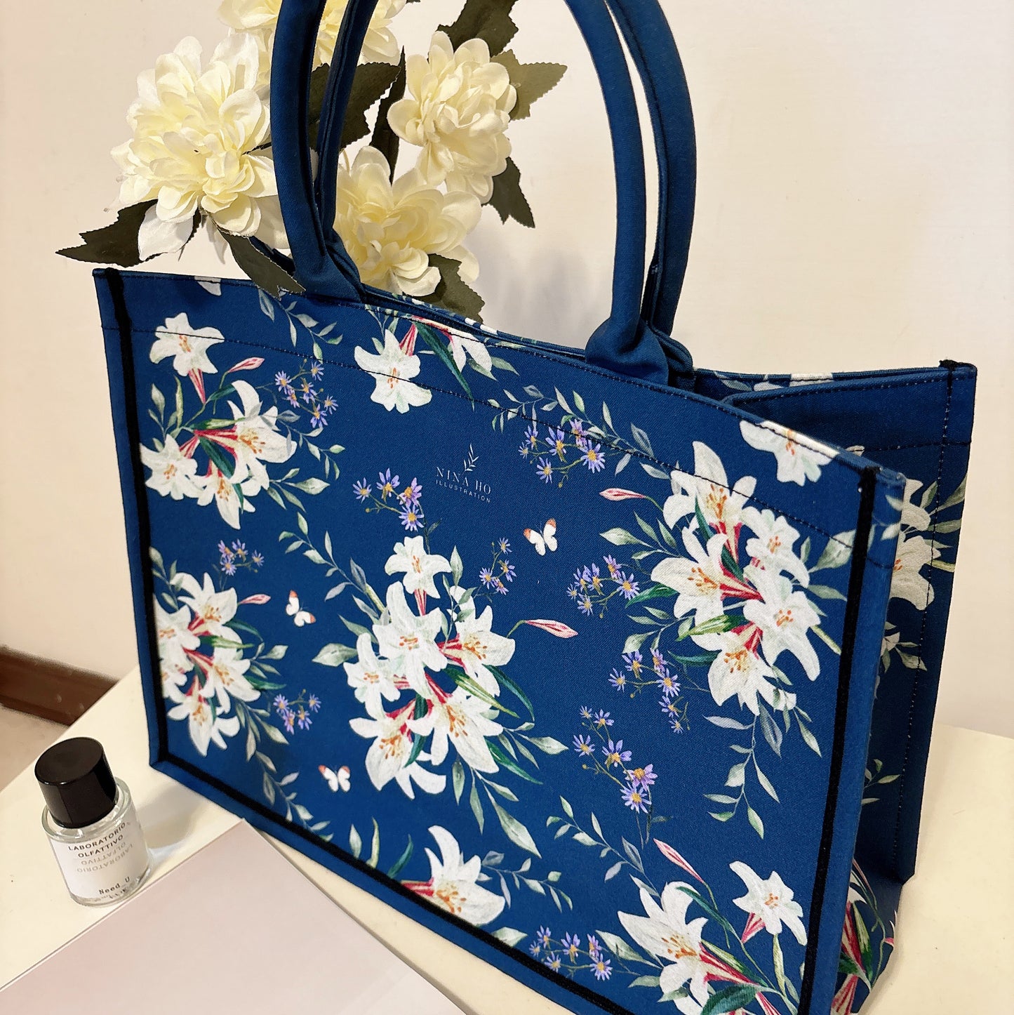 野百合花束 帆布手提大方包-夜空藍(新品）