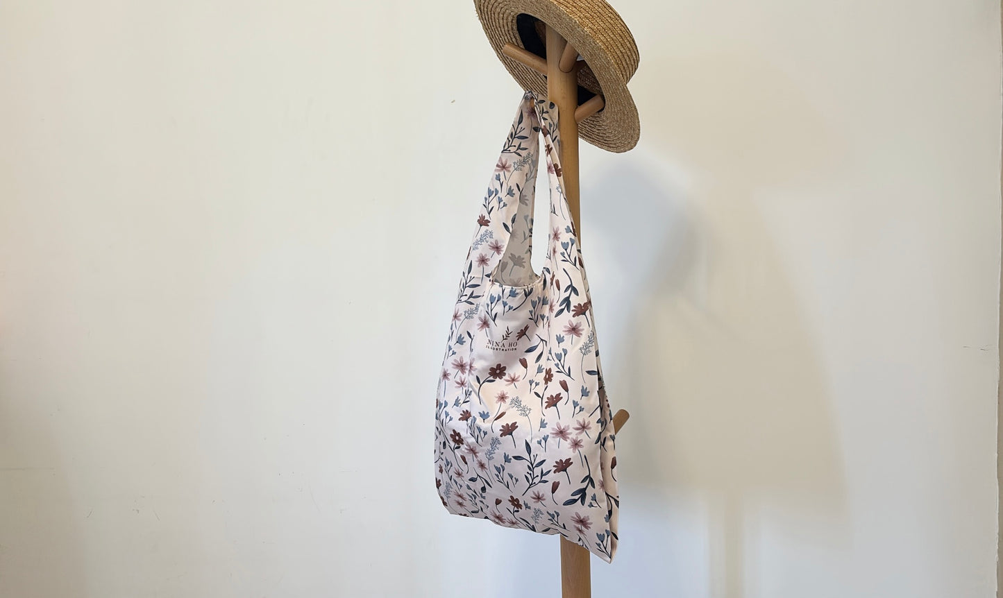 Flower Party Foldable Tote-L-Dark Blue