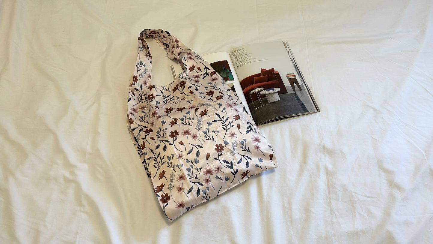 Flower Party Foldable Tote-L-Dark Blue