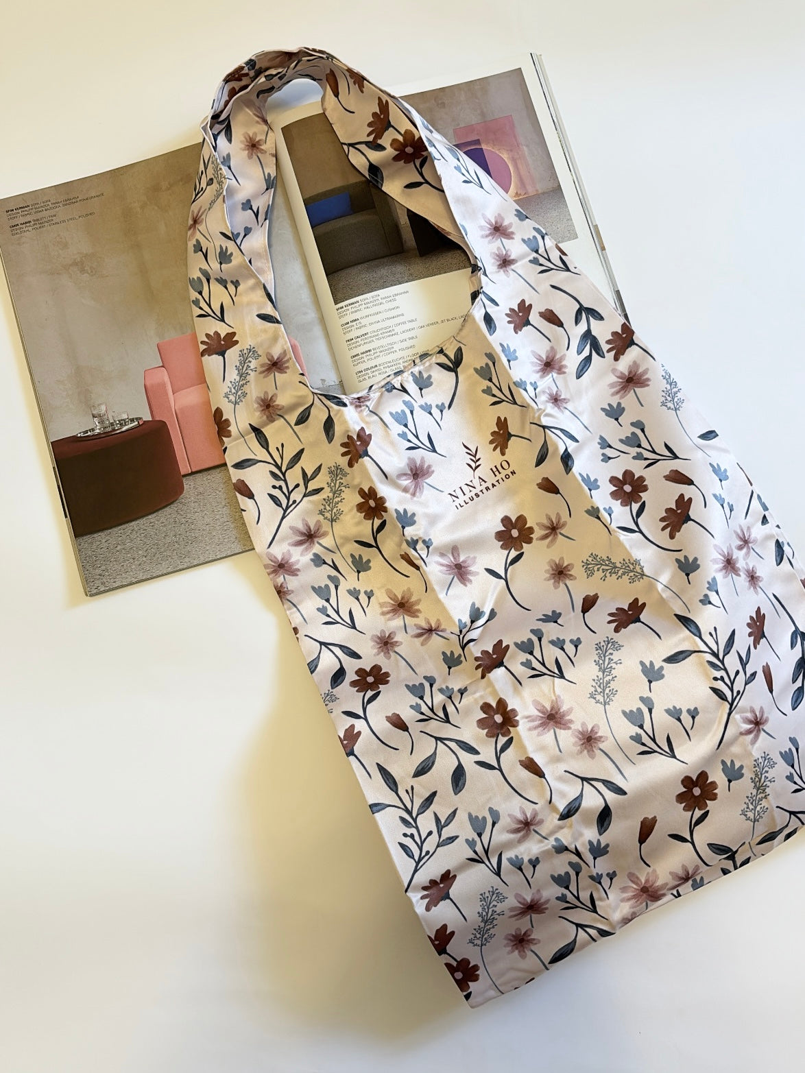 Flower Party Foldable Tote-L-Dark Blue