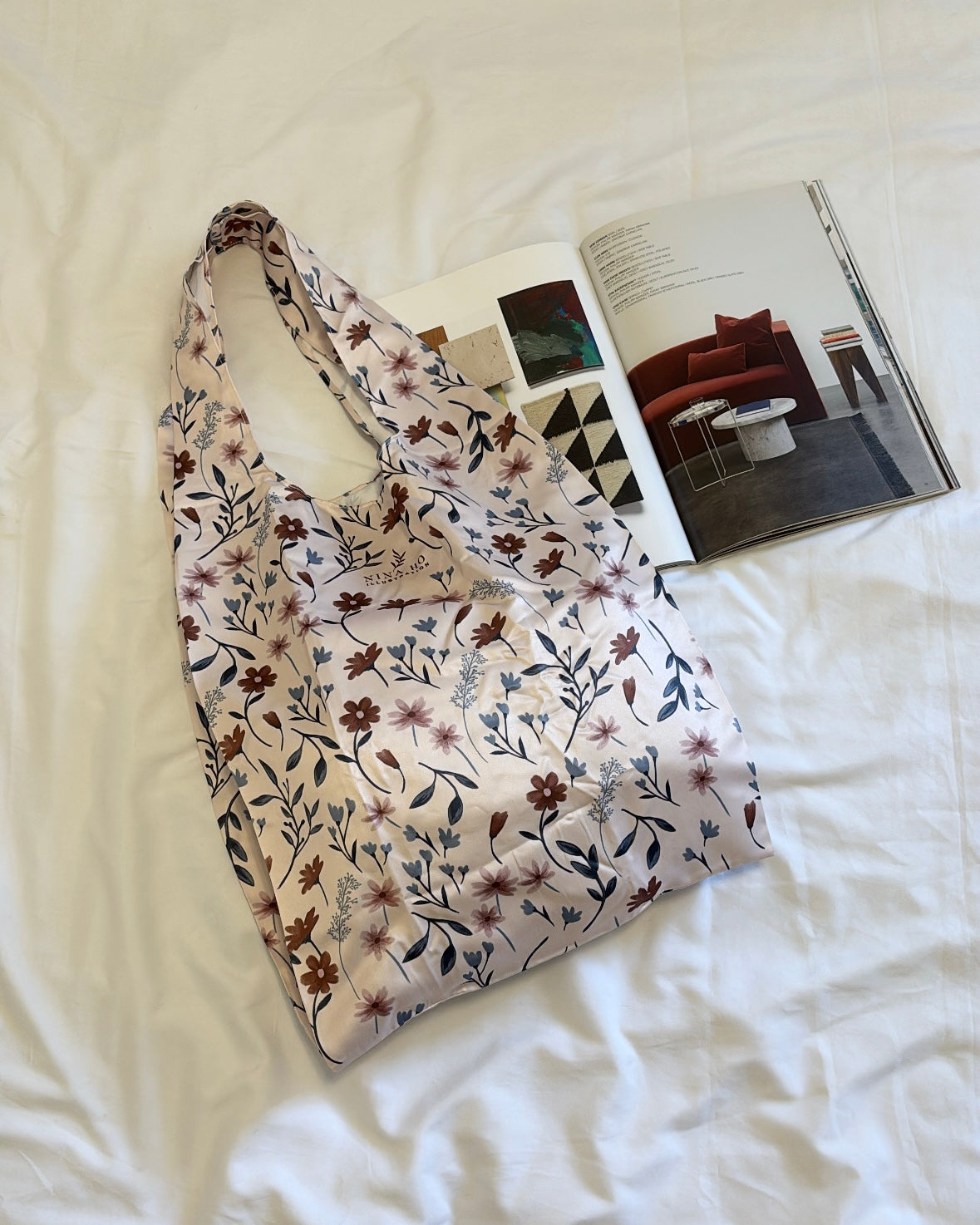 Flower Party Foldable Tote-L-Dark Blue